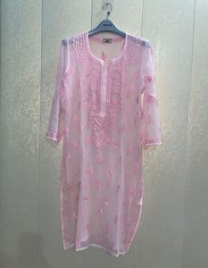 baby Pink chikankari Embroidered Kurta