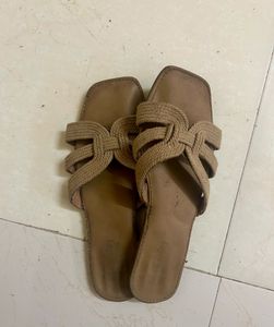 Tan Braided Slide Sandals