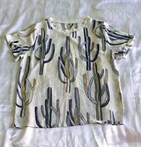 Cactus Print Puff Sleeve Top