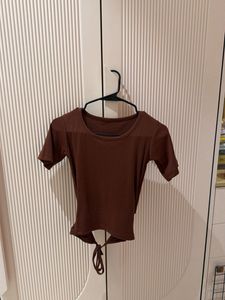 Brown Ribbed Cropped Top