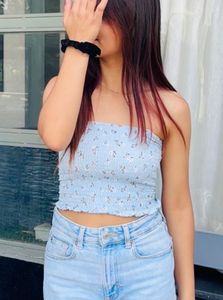 Floral Smocked Strapless Tube Top