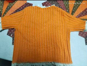 Orange Lace Trimmed Knit Top