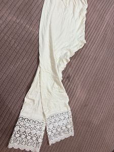 Cream Palazzos with Lace Detail