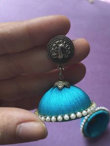 Turquoise Silk Thread Jhumka Earrings