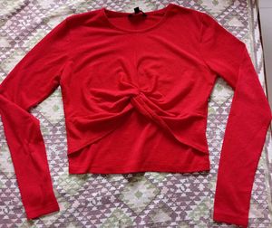 Vibrant Red Twist-Knot Long Sleeve Top✨