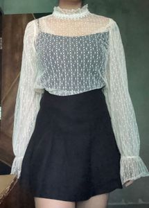 Sheer High Neck top with long balloons sleeve