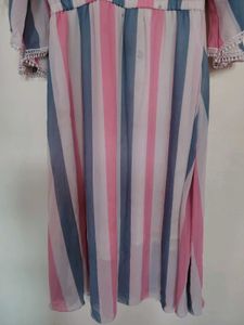 Chic Striped Maxi Dress with Cold Shoulder