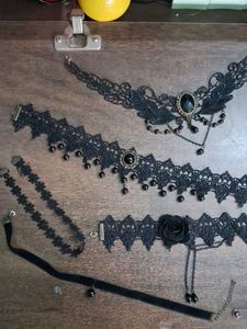 Gothic Black Lace Choker Necklace Set