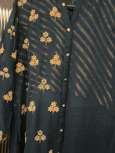 Elegant Teal Kurta with Gold Embroidery and skirt