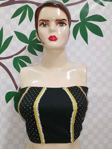 (300)Black & Gold Polka Dot Tube Top