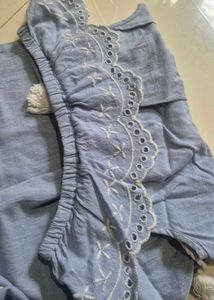 Blue Off-Shoulder Embroidered Dress