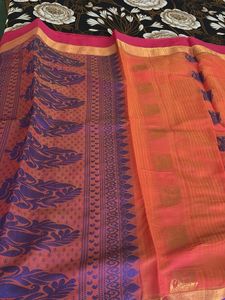 Orange Saree with Blue Print