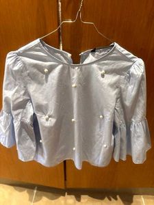 Zara Cute Pearl Embellished Bell Sleeve Top