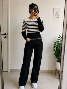 Striped Knit Long Sleeve Top