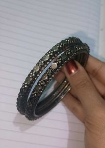 oxidised rajasthani stone earrings &amp; bangles set
