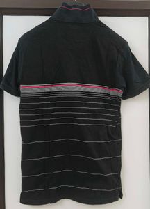 Men's Black Striped Polo T-Shirt