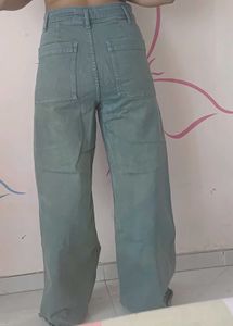 Wide Leg Denim Jeans rusty green