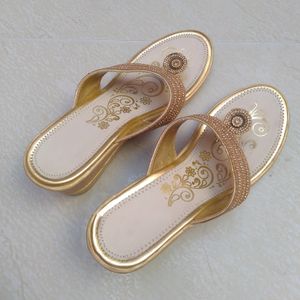 Lady Steps Women's Fancy Slip On Golden Colour Sli