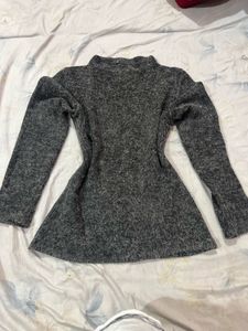 Cozy Grey Fuzzy Mock Neck Cropped Sweater