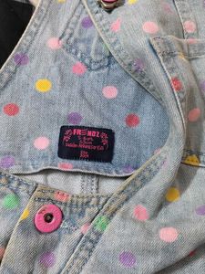 Cute Polka Dot Denim Overalls with Cat Pockets