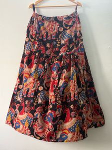 Boho Elephant Print Maxi Skirt with Slit
