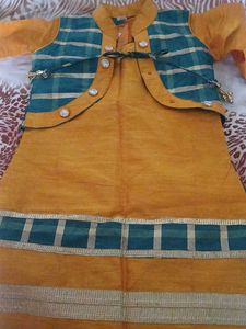 yellow Kurta Set with Green Dupatta