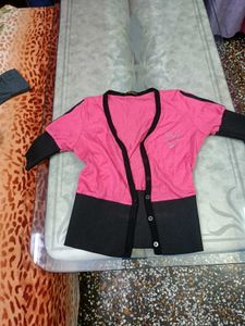 Pink & Black Button-Down Cardigan
