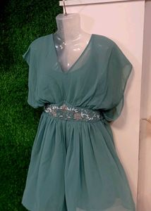 Embellished Chic Green Mini Dress