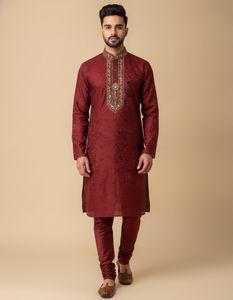 Exquisite Beaded Maroon Kurtha and pant set