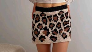 Crochet Leopard Print Mini Skirt