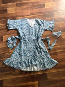 Blue Floral Wrap Dress