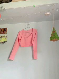 Pink Cropped Long Sleeve Top