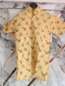 Men's Yellow Printed Kurta