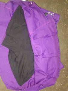 white tee with purple skirt