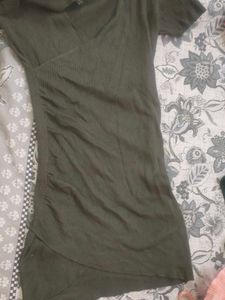 Olive Green Ribbed Mini Dress