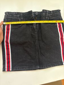 Black Denim Skirt with Side Stripes