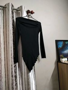 Black Asymmetrical Long Sleeve Top