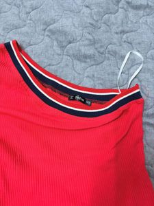 Red One-Shoulder Ribbed Top