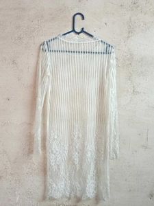 Sheer Lace Trim Long Sleeve Top Tunic
