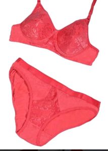 Coral Lace Bra and Panty Set