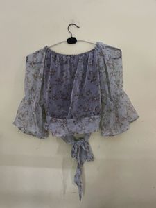 Sheer Floral Bell Sleeve Wrap Top