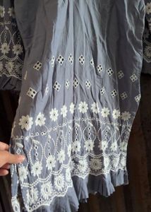 Elegant Grey Kurta with White Embroidery