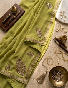 Beautiful Lime Green Embroidered Saree