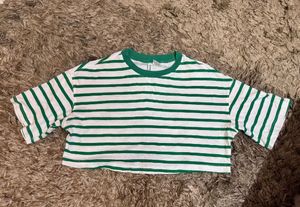 H&amp;M Green &amp; White Striped Crop Top
