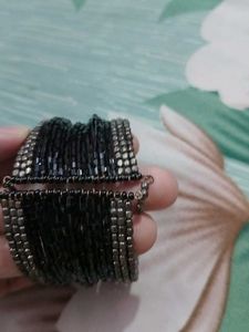 Black Beaded Cuff Bracelet