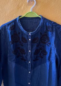 Blue Denim Embroidered Top