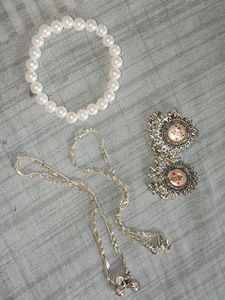 Pearl Bracelet, Foot Anklet & Oxidized earrings