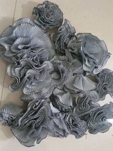 Grey Pleated Fabric Flowers - Craft Supplies