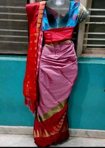Beautiful pink Red silk saree