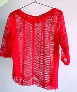 Red Mesh Top - Trendy Style
